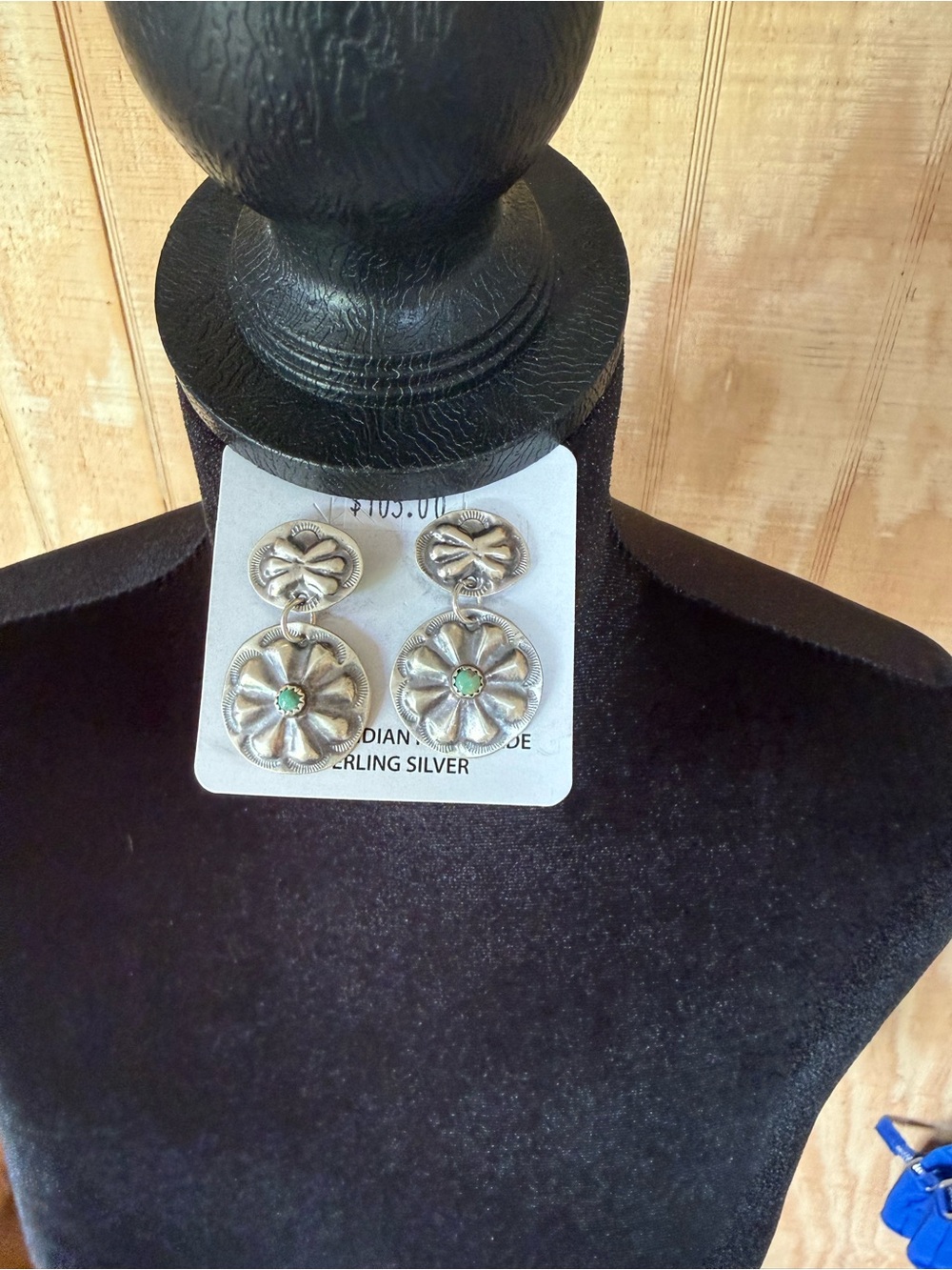 Sterling Silver Concho and Turquoise Post Dangle Native Made